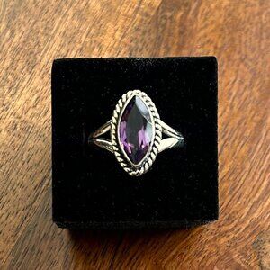 New GENUINE MARQUISE AMETHYST .925 Sterling Silver Ring Size 8